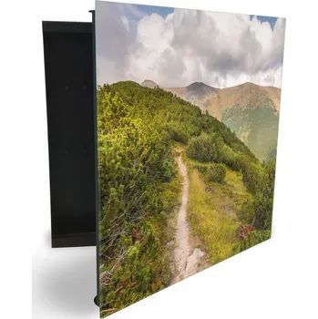 Skříňka na klíč Glasdekor skříňka na klíče - lesní cesta v horách Otevírání: Levé, Barva skříňky: Bílá