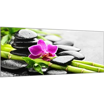Obraz Glasdekor Obraz skleněný růžová orchidej, bambus, kameny Rozměry-obdélník V/Š: 30 x 60 cm
