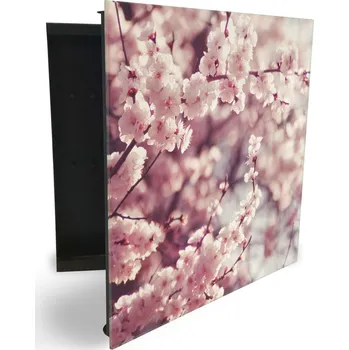 Skříňka na klíč Glasdekor skříňka na klíče - jarní třešňové květy Otevírání: Pravé, Barva skříňky: Černá