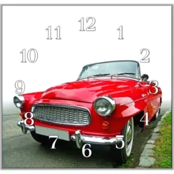 Hodiny Glasdekor Nástěnné hodiny 30x30cm auto červený veterán Materiál: plexi