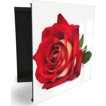 Skříňka na klíč Glasdekor skříňka na klíče - krásný květ rozkvetlé růže Otevírání: Levé, Barva skříňky: Bílá