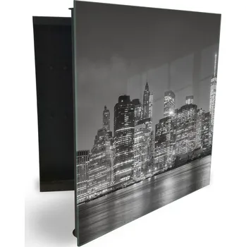 Skříňka na klíč Glasdekor skříňka na klíče - černobílý Manhattan, New York Otevírání: Levé, Barva skříňky: Bílá