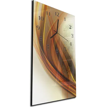 Hodiny Glasdekor Nástěnné hodiny 30x60cm hnědo zlatá abstraktní vlna Materiál: plexi