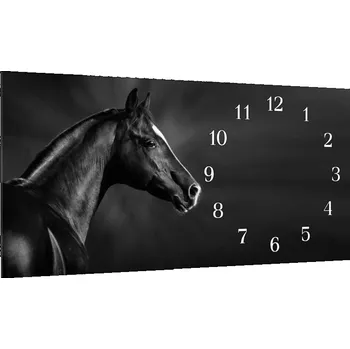 Hodiny Glasdekor Nástěnné hodiny 30x60cm černý arabský kůň Materiál: plexi