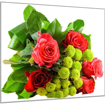 Obraz Glasdekor Obraz skleněný čtvercový kytice červených růží a listí Rozměry-čtverec: 34 x 34 cm