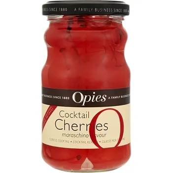 Konzervované ovoce Opies Třešně koktejlové červené se stopkou 225g