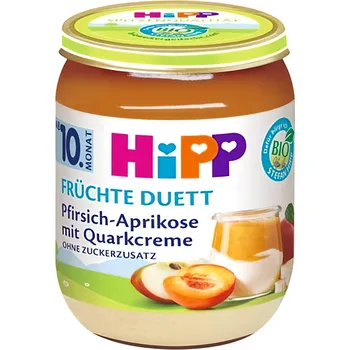 Dětská výživa HiPP BIO Ovocný duet Broskev a Meruňka s tvarohovým krémem 160g