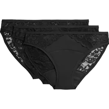 Menstruační kalhotky Marks & Spencer Menstruační bikiny s krajkou, vysoce savé, černé, 3ks, vel. 8 3ks
