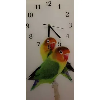 Hodiny Glasdekor Nástěnné hodiny malý papoušek 30x60cm Materiál: kalené sklo