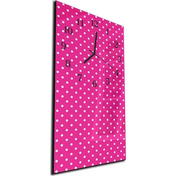 Hodiny Glasdekor Nástěnné hodiny 30x60cm bílý puntík růžový podklad Materiál: plexi