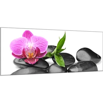 Obraz Glasdekor Obraz skleněný květ růžová orchidej, bambus, černý kámen Rozměry-obdélník V/Š: 30 x 60 cm