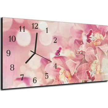Hodiny Glasdekor Nástěnné hodiny 30x60cm - detaily květů růžové orchideje Materiál: plexi