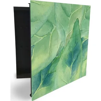 Skříňka na klíč Glasdekor skříňka na klíče - abstraktní akvarel zelené listí Otevírání: Pravé, Barva skříňky: Černá