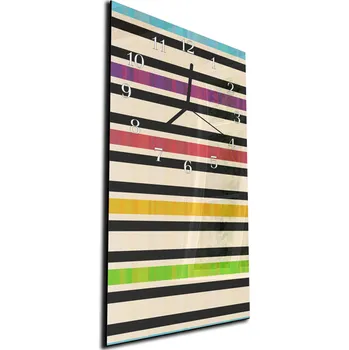 Hodiny Glasdekor Nástěnné hodiny 30x60cm černo barevné pruhy Materiál: plexi