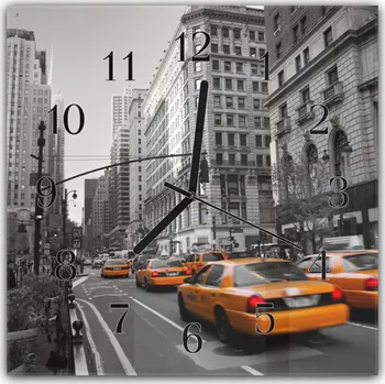 Hodiny Glasdekor Nástěnné hodiny 30x30cm město Manhatta a taxi Materiál: plexi