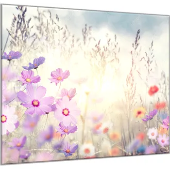 Obraz Glasdekor Obraz skleněný čtvercový malované růžové a červené luční kvítí Rozměry-čtverec: 34 x 34 cm