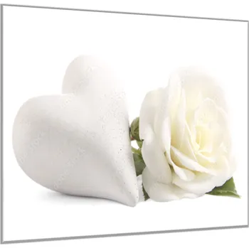Obraz Glasdekor Obraz skleněný čtvercový květ bílé růže a srdce Rozměry-čtverec: 34 x 34 cm