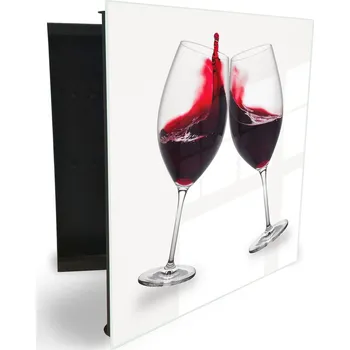 Skříňka na klíč Glasdekor skříňka na klíče - dvě sklenice červeného vína na bílém Otevírání: Pravé, Barva skříňky: Bílá