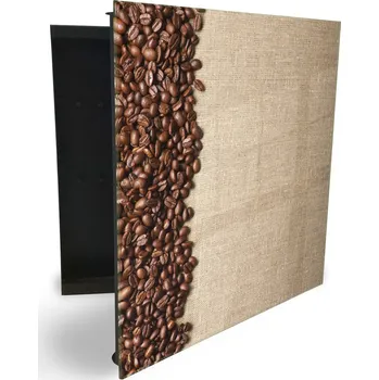 Skříňka na klíč Glasdekor skříňka na klíče - zrna kávy na režné tkanině Otevírání: Levé, Barva skříňky: Bílá