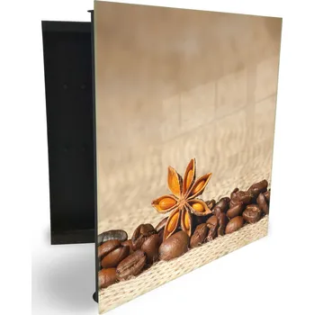 Skříňka na klíč Glasdekor skříňka na klíče - zrna kávy, badyán na tkanině Otevírání: Levé, Barva skříňky: Černá