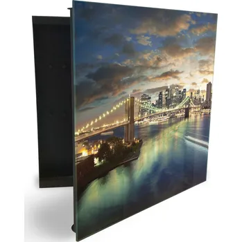 Skříňka na klíč Glasdekor skříňka na klíče - stmívání na New York city Otevírání: Levé, Barva skříňky: Bílá