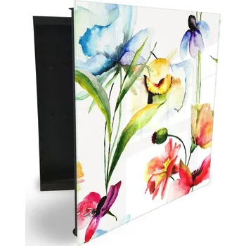 Skříňka na klíč Glasdekor skříňka na klíče - letní květina akvarel Otevírání: Levé, Barva skříňky: Bílá