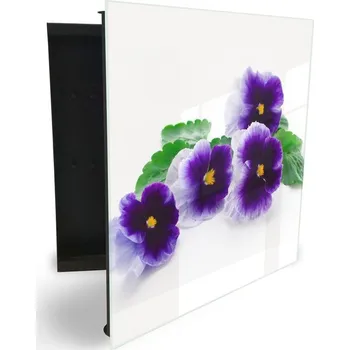 Skříňka na klíč Glasdekor skříňka na klíče - květy fialových macešek Otevírání: Levé, Barva skříňky: Černá