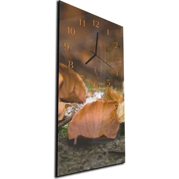 Hodiny Glasdekor Nástěnné hodiny 30x60cm detail hnědý list Materiál: plexi