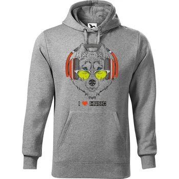 Pánská mikina DOBRÝ TRIKO Pánská mikina s potiskem I love music Velikost pánské mikiny: 4XL, Barva: Tmavě šedý melír