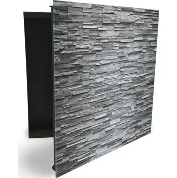 Skříňka na klíč Glasdekor skříňka na klíče - zeď štípaný šedý kámen Otevírání: Levé, Barva skříňky: Černá