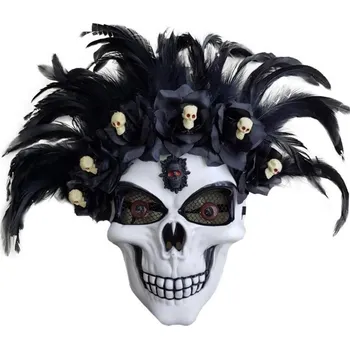 Karnevalová maska Halloween maska lebky s peřím a květinami