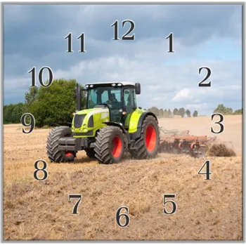 Hodiny Glasdekor Nástěnné hodiny 30x30cm traktor claas na poli Sklo