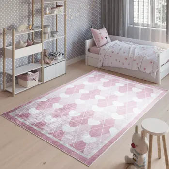 Koberec Dětský růžový koberec s motivem srdíček Šířka: 160 cm | Délka: 230 cm