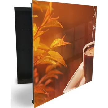 Skříňka na klíč Glasdekor skříňka na klíče - podzimní ranní káva Otevírání: Levé, Barva skříňky: Černá