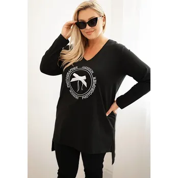 Dámská halenka Kesi Dámská halenka s delším zadním dílem a potiskem Barva: Černá, Velikost: 3XL