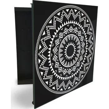 Skříňka na klíč Glasdekor skříňka na klíče - aztécký geometrický vzor Otevírání: Levé, Barva skříňky: Černá