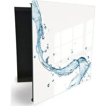 Skříňka na klíč Glasdekor skříňka na klíče - modrá vlna vody na bílém pozadí Otevírání: Levé, Barva skříňky: Bílá