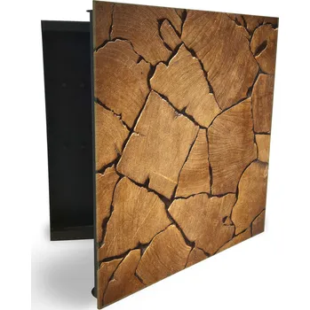 Skříňka na klíč Glasdekor skříňka na klíče - abstrakce poskládané dřevo Otevírání: Levé, Barva skříňky: Bílá