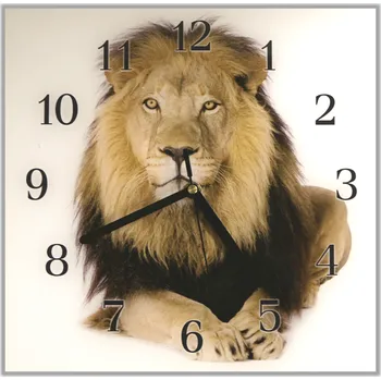 Hodiny Glasdekor Nástěnné hodiny 30x30cm lev zlatý na bílém pozadí Materiál: plexi