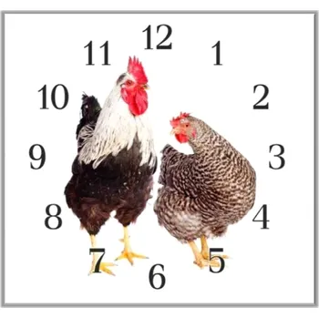 Hodiny Glasdekor Nástěnné hodiny 30x30cm slepice a kohout Materiál: kalené sklo