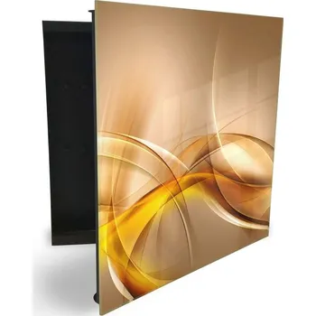 Skříňka na klíč Glasdekor skříňka na klíče - žluto béžová vlna abstrakt Otevírání: Levé, Barva skříňky: Bílá