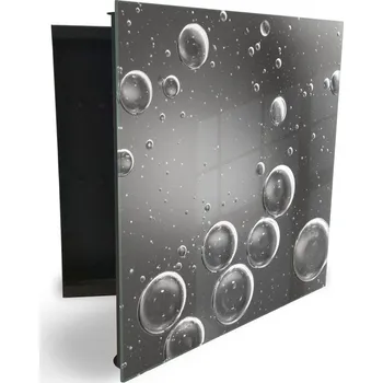 Skříňka na klíč Glasdekor skříňka na klíče -šedé abstraktní bubliny Otevírání: Pravé, Barva skříňky: Černá