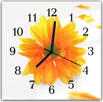 Hodiny Glasdekor Nástěnné hodiny 30x30cm květ oranžové chryzantémy a okvětní lístky Sklo