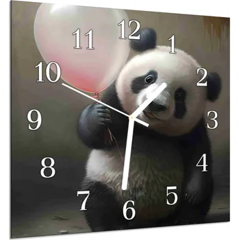 Hodiny Glasdekor Nástěnné hodiny 30x30cm medvídek panda Sklo