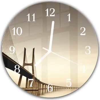 Hodiny Glasdekor Nástěnné hodiny kulaté pr.30cm most přes moře Materiál: plexi