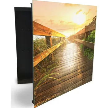 Skříňka na klíč Glasdekor skříňka na klíče - dřevěná promenáda a západ Otevírání: Levé, Barva skříňky: Bílá