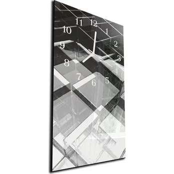 Hodiny Glasdekor Nástěnné hodiny 30x60cm abstrakt 3D černobílé kostky Materiál: plexi