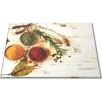 Kuchyňské prkénko Glasdekor Skleněné prkénko koření a bylinky na bílém dřevě Prkénko: 30x20cm