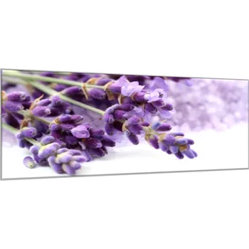 Obraz Glasdekor Obraz skleněný detail květ levandule na bílém podkladu Rozměry-obdélník V/Š: 34 x 72 cm