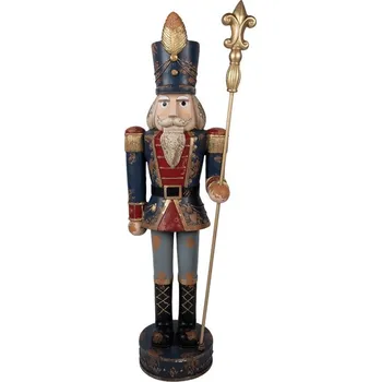 Červeno-modrá antik dekorace socha Louskáček - 39*30*136 cm